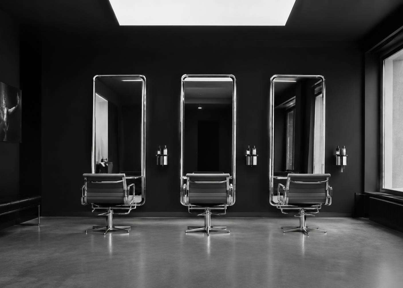Minimal black and chrome studio space
